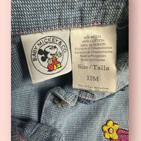 Vtg Mickey & Co Disney Embroidered Minnie Denim Bib Overall 12m Coverall Romper - Picture 3 of 4
